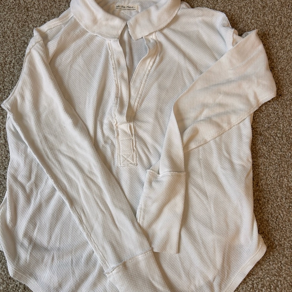 We The Free Ribbed Cream Henley Top